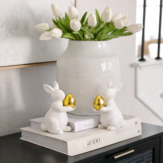 Bennet & Bruno – Deko-Hasen mit goldenen Ostereiern (2er-Set)