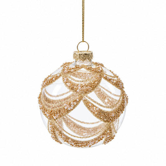 Drapé – Glas-Christbaumkugeln mit goldfarbenen Girlanden im 3er-Set, Ø 8 cm