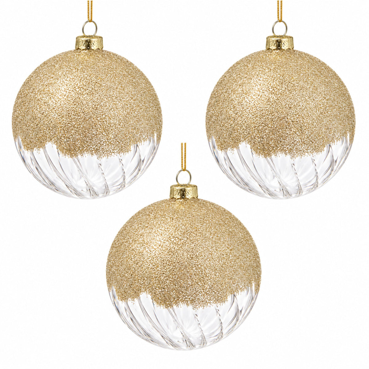 Clair – Glas-Christbaumkugeln in Gold und Transparent im 3er-Set, Ø 8 cm