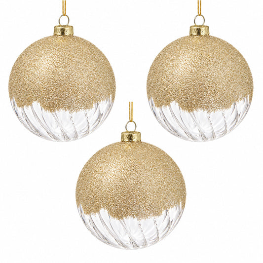 Clair – Glas-Christbaumkugeln in Gold und Transparent im 3er-Set, Ø 8 cm