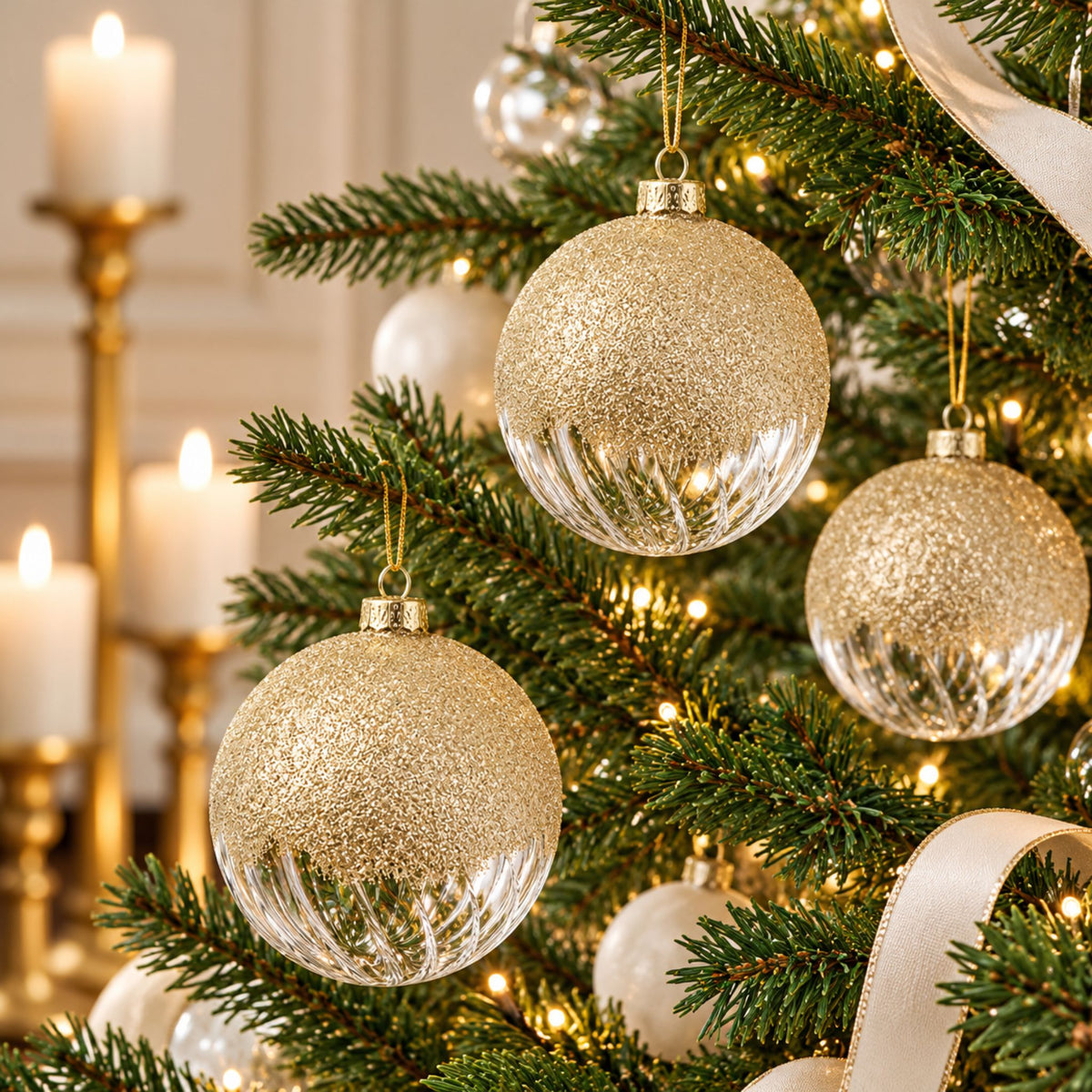 Clair – Glas-Christbaumkugeln in Gold und Transparent im 3er-Set, Ø 8 cm