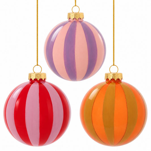Bonbon – Bunte, handbemalte Weihnachtskugeln aus Glas im 3er-Set, Ø 8 cm