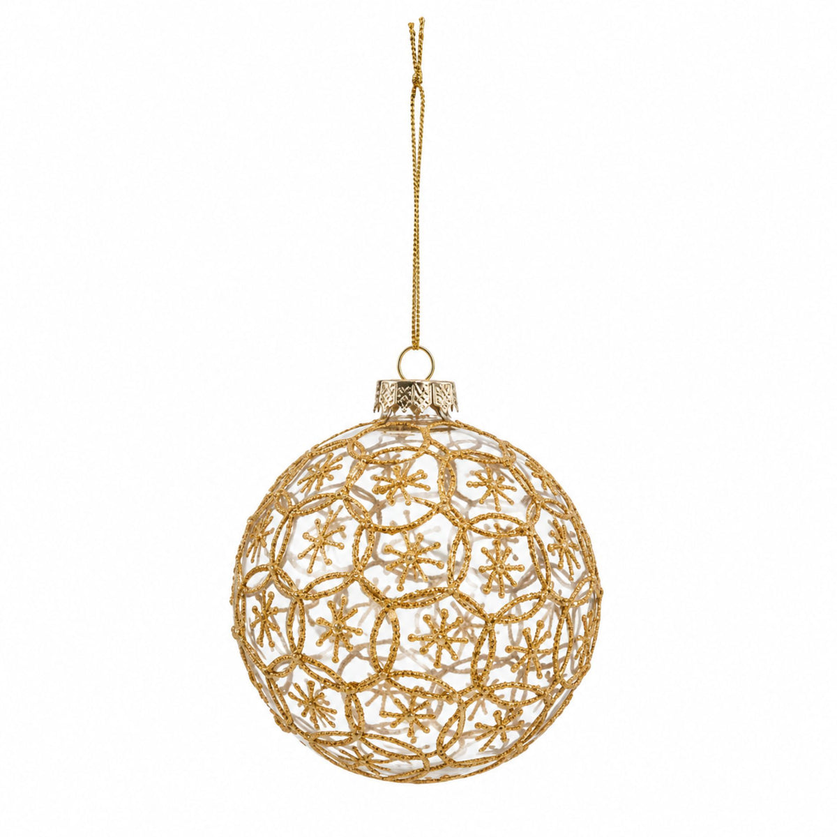 Étoile – Transparente Glas-Christbaumkugeln mit goldfarbenem Sternendekor im 2er-Set, Ø 10 cm