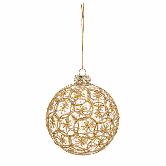 Étoile – Transparente Glas-Christbaumkugeln mit goldfarbenem Sternendekor im 2er-Set, Ø 10 cm