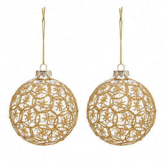 Étoile – Transparente Glas-Christbaumkugeln mit goldfarbenem Sternendekor im 2er-Set, Ø 10 cm
