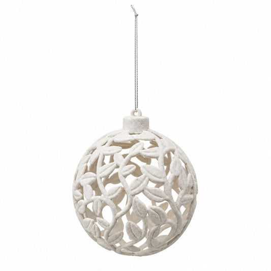 Feuillage – Weiße Christbaumkugeln mit durchbrochenem Blattdekor im 3er-Set, Ø 10 cm