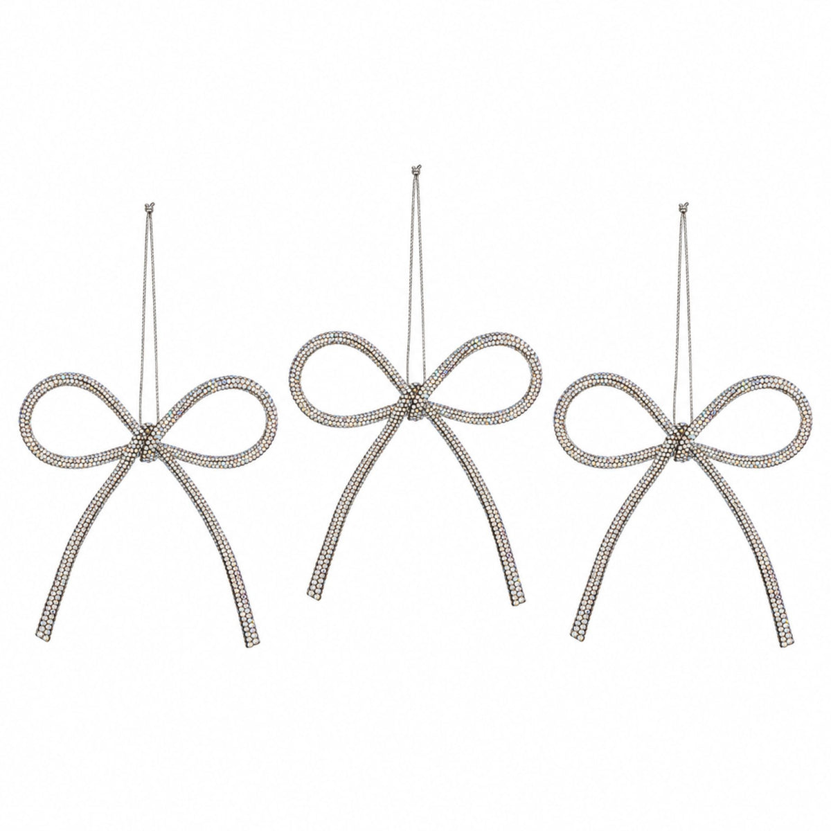 Grand Nœud – Silberfarbene Schleifenanhänger mit Strass im 3er-Set, 14 cm