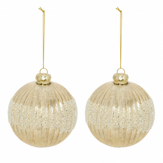Mercure – Goldfarbene Glas-Christbaumkugeln in Antikoptik im 2er-Set, Ø 10 cm