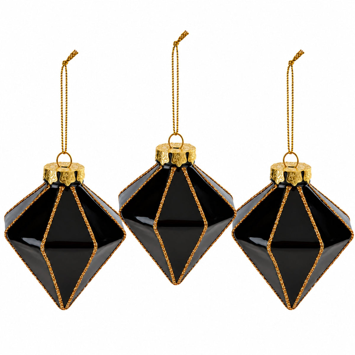 Nocturne – Weihnachtsanhänger in Schwarz und Gold im 3er-Set, 10 cm