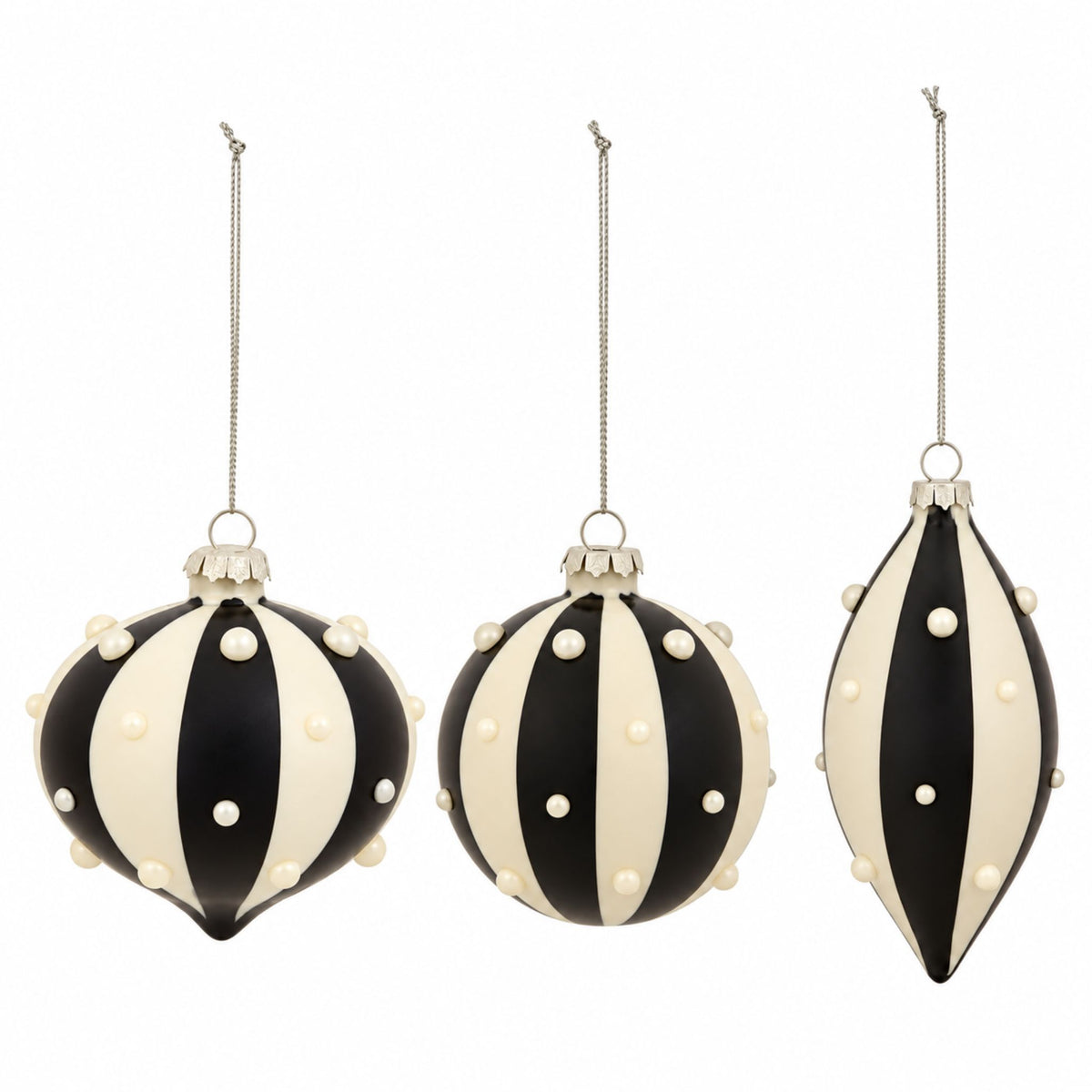 Noir & Ivoire – Christbaumschmuck aus Glas im 3er-Set