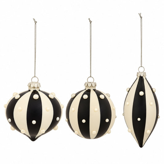 Noir & Ivoire – Christbaumschmuck aus Glas im 3er-Set