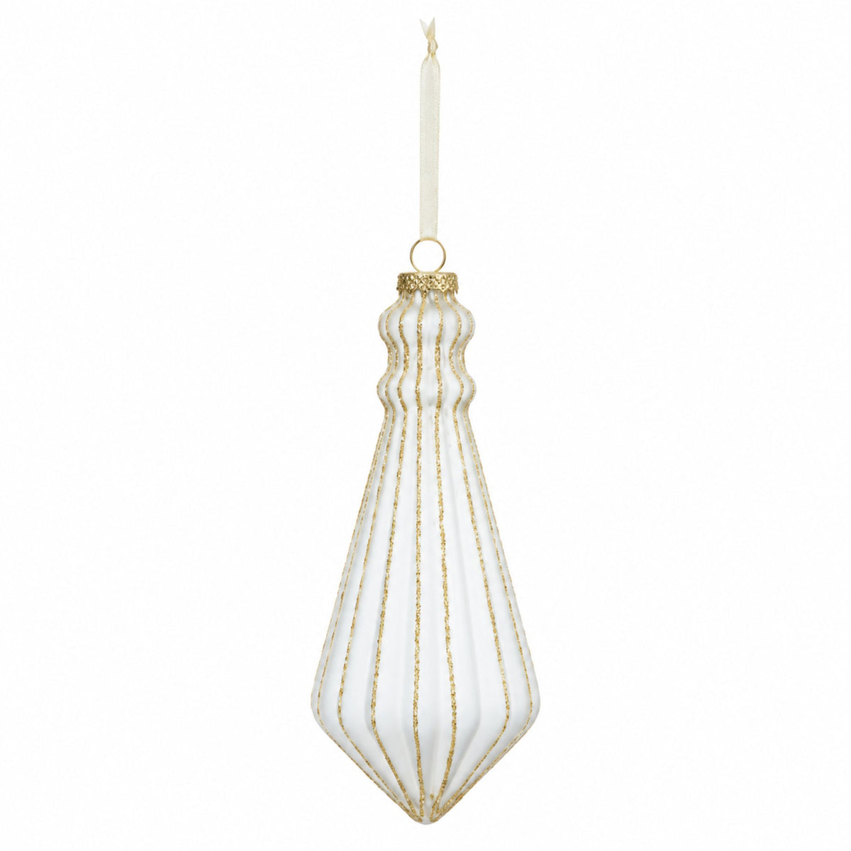 Tassel – Weihnachtsanhänger aus satiniertem Glas in Weiß und Gold im 2er-Set, je 15 cm