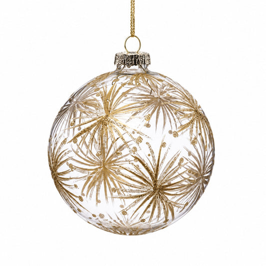 Fleur – Transparente Glas-Christbaumkugeln mit goldfarbenem Blütendekor im 2er-Set, Ø 9 cm